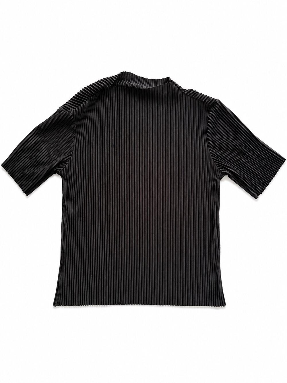 Women’s Dazy Black Pleated Short Sleeve Top Ribbed Accordion Texture Size S